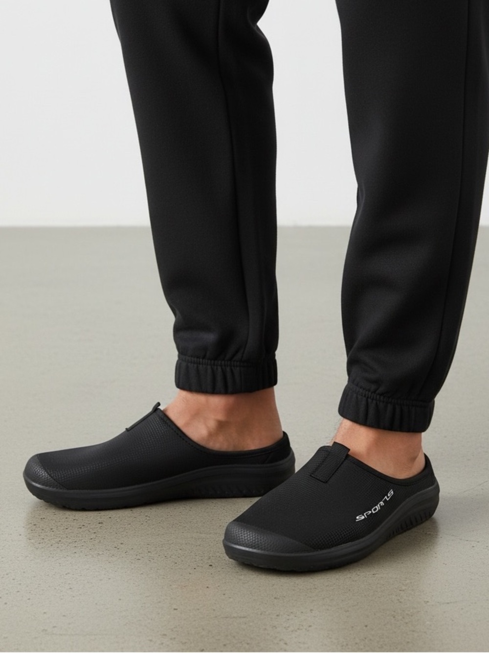 Mens Black Walking Slip On Shoes Sneakers Open Back Size 9 New
